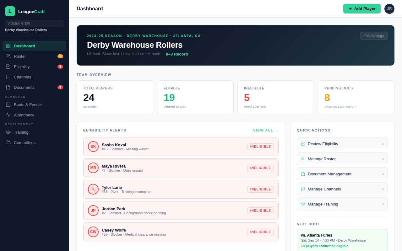 LeagueCraft Admin Dashboard